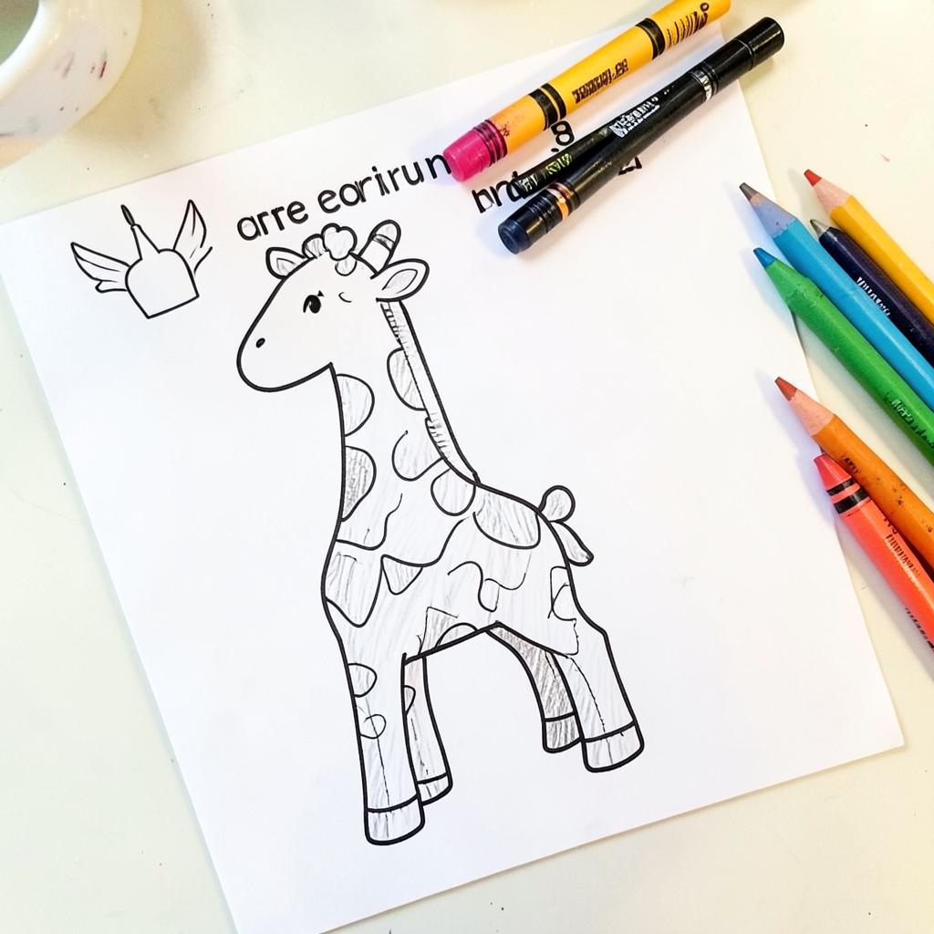 Amostra de atividade de colorir com desenho de girafa