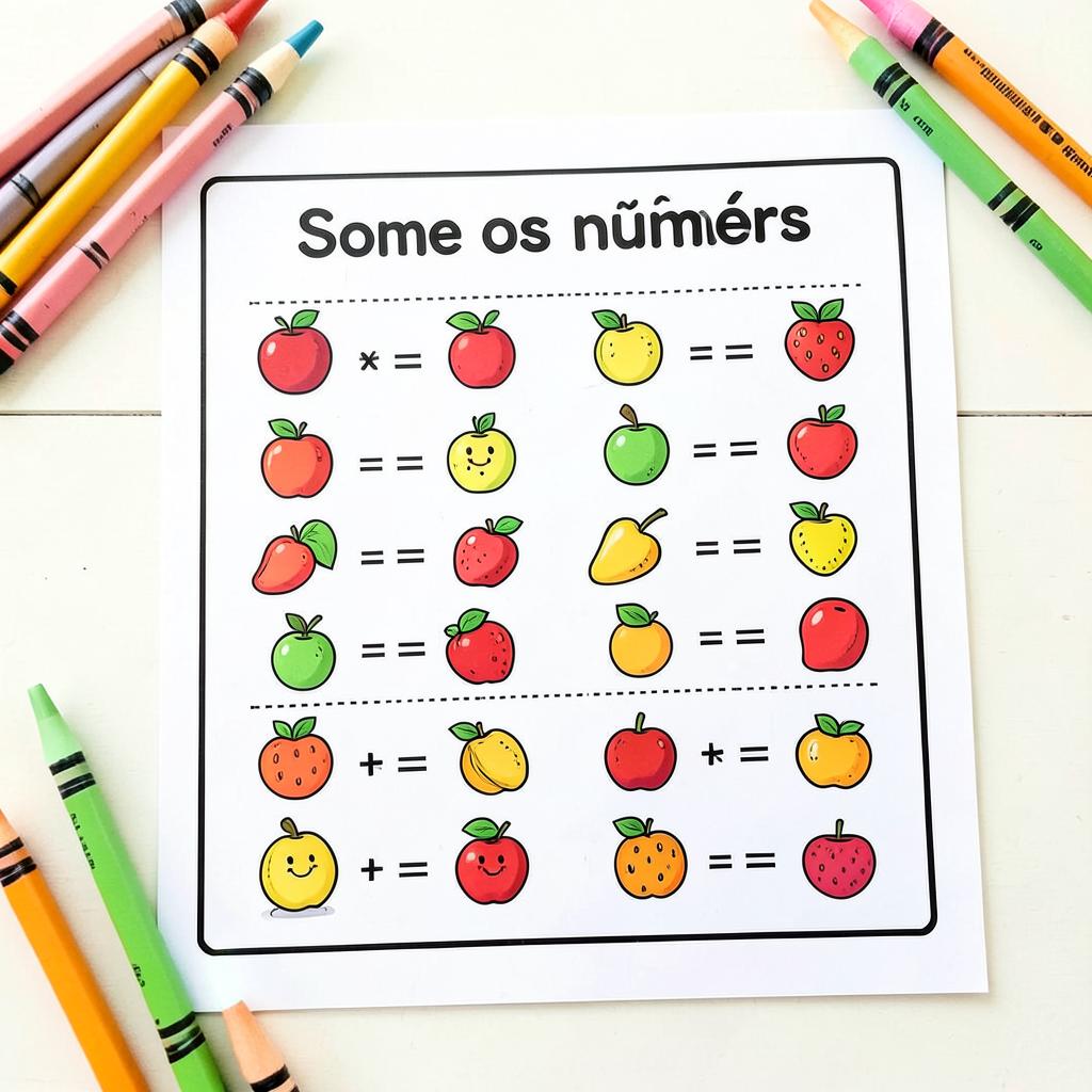 Amostra de atividade de matemática: somar quantidades com frutas